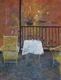 Verandah With A Lace Tablecloth by William Robinson, pastel on paper, offered Aug 2007
