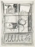 Shop Still Life With Self Portrait by John Brack, c.1963, conté on paper, sold Aug 2007