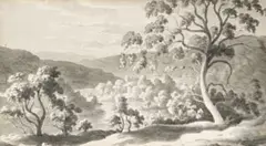 Tasmanian Landscape by John Glover, ink and wash on paper, offered Aug 2007