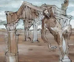 Ancient Mythologies by Sidney Nolan, 1951, cipolin and ink on glass, sold Aug 2007