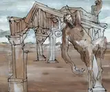 Ancient Mythologies by Sidney Nolan, 1951, cipolin and ink on glass, sold Aug 2007