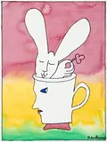 White Rabbit In A Teacup by Charles Blackman, watercolour and felt tipped pen on paper, sold Aug 2007