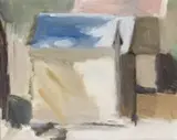 Bathing Boxes, Brighton Beach by Clarice Beckett, oil on board, sold Aug 2007