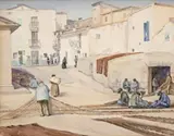 Mediterranean Fishing Village by Rah Fizelle, c.1928, watercolour on paper, sold Aug 2007