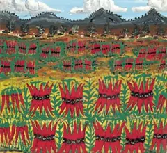 Sturt Peas by Sam Byrne, c.1963, oil and enamel on composition board, sold Aug 2007