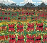 Sturt Peas by Sam Byrne, c.1963, oil and enamel on composition board, sold Aug 2007