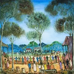 Picnic Races by Pro Hart, 1992, oil on composition board, sold Aug 2007