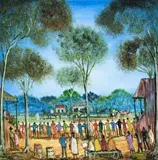 Picnic Races by Pro Hart, 1992, oil on composition board, sold Aug 2007