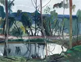 Artists Dam, Cottlesbridge by Rick Amor, 1986, oil on canvas, sold Aug 2007