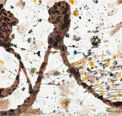 Two Men In Landscape by John Olsen, watercolour, gouache and pastel on paper, sold Aug 2007