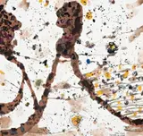 Two Men In Landscape by John Olsen, watercolour, gouache and pastel on paper, sold Aug 2007