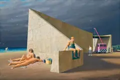 Sunbathers At Construction Site by Jeffrey Smart, 2003, oil on canvas, sold Nov 2007