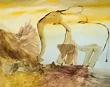 Elephant And Calf by Sidney Nolan, c.1963, oil on composition board, sold Nov 2007