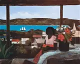 View Across An Island Village by Ray Crooke, oil on canvas, sold Nov 2007