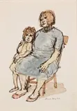 Mother And Child by Russell Drysdale, ink and watercolour on paper, sold Nov 2007