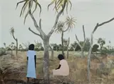 Women With Pandanus by Ray Crooke, oil on composition board, sold Nov 2007