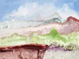 Figure And Landscape by Sidney Nolan, cipolin enamel on composition board, offered Nov 2007
