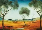 Rabbit Trappers by Pro Hart, c.1973, oil on composition board, sold Nov 2007