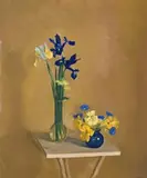 Irises And Pansies by Brian Dunlop, oil on canvas, offered Nov 2007