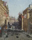 Victory Celebration, Martin Place, Sydney by Will Ashton, 1919, oil on canvas, sold Apr 2008
