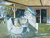 Girl In A Pram (Study For Suzanne And The Goldfish) by William Dobell, c.1948, gouache on paper on card, sold Apr 2008