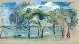 Lake Scene, Wangi by William Dobell, gouache on card, sold Apr 2008