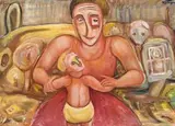 Woman And Boy (Mrs J Bayard) by Danila Vassilieff, 1955, oil on composition board, sold Apr 2008