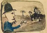 Policeman Chasing Mrs Kelly by Sidney Nolan, 1946, pen and ink on paper, offered Apr 2008
