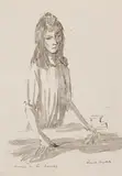 Woman In The Laundry by Russell Drysdale, pen and ink on paper, sold Apr 2008