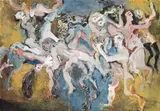 The Rape Of The Sabines by Donald Friend, c.1965, gouache, ink and collage on paper on composition board, sold Apr 2008