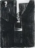 City Lane by Rick Amor, 1987, charcoal on paper, sold Apr 2008