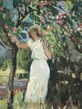 Under The Apple Tree by Ethel Carrick, oil on canvas board, sold Apr 2008