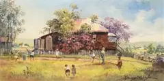 Full Toss by d’Arcy Doyle, oil on canvas on board, sold Apr 2008