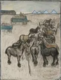Horses At Details Camp, Etaples by Iso Rae, 1915, pastel and charcoal on paper, sold Apr 2008