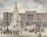 Australian Soldiers, Buckingham Palace, London by Geoffrey Mainwaring, 1947, watercolour and pencil on paper, offered Apr 2008