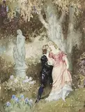 Lovers In A Garden by Norman Lindsay, watercolour on paper, offered Apr 2008