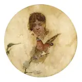 Head Study And Butterfly by Charles Conder, c.1889, oil on tambourine skin, offered Apr 2008