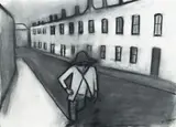 Man Walking Home by Robert Dickerson, c.1966, charcoal on paper on card, sold Apr 2008