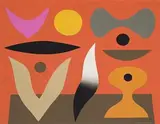 Meeting by John Coburn, 1975, synthetic polymer paint on paper on board, sold Apr 2008