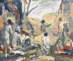 Corroboree by William Frater, oil on canvas on board, sold Apr 2008