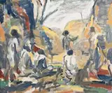Corroboree by William Frater, oil on canvas on board, sold Apr 2008