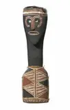 Mokoy Figure by Tony Bindin Yuwati, 1969, natural earth pigments, human hair, lorikeet feathers on carved wood, offered Mar 2009
