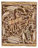 Circumcision Story by Mick Wilinggarr Magani, c.1970, natural earth pigments on composition board, sold Mar 2009