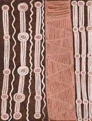 Tingari Cycle Dreaming Journey by Mick Namarari Tjapaltjarri, 1972, synthetic polymer powder paint and PVA on composition board, sold Mar 2009