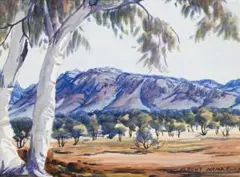 Macdonnell Ranges by Albert Namatjira, watercolour on paper, sold Mar 2009