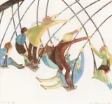 Swings by Ethel Spowers, 1932, colour linocut on buff oriental laid tissue, sold Nov 2011