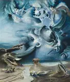 Nightfall On A Tentative Yesterday by James Gleeson, 1989, oil on canvas, sold Nov 2011