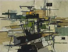 Construction by Yvonne Audette, 1957, oil on composition board, sold Nov 2011