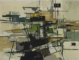 Construction by Yvonne Audette, 1957, oil on composition board, sold Nov 2011
