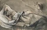 Girl Dreaming About A Small Donkey by Donald Friend, 1951, ink and wash on paper, sold Nov 2011